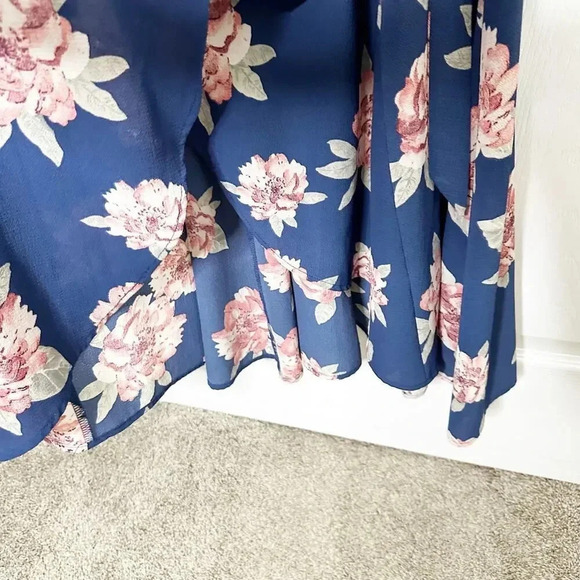 BOBEAU Size Small Short‎ Sleeve Midi Wrap Dress Blue Pink Floral Print - Picture 7 of 8